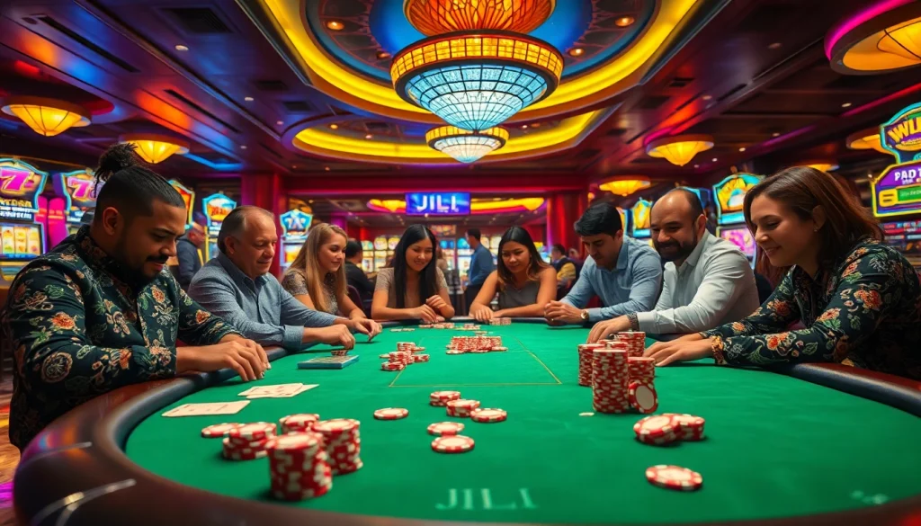 Experience JILI's thrilling casino atmosphere with vibrant poker games and dazzling slot machines.