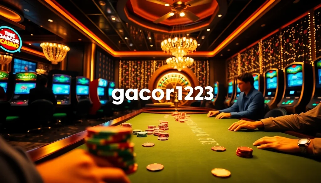 Gacor123 invites players to enjoy thrilling poker games in a vibrant casino atmosphere.