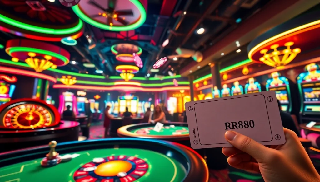 Engaging scene at a casino featuring tables and winning players, promoting https://rr88.credit/ for exciting gambling experiences.